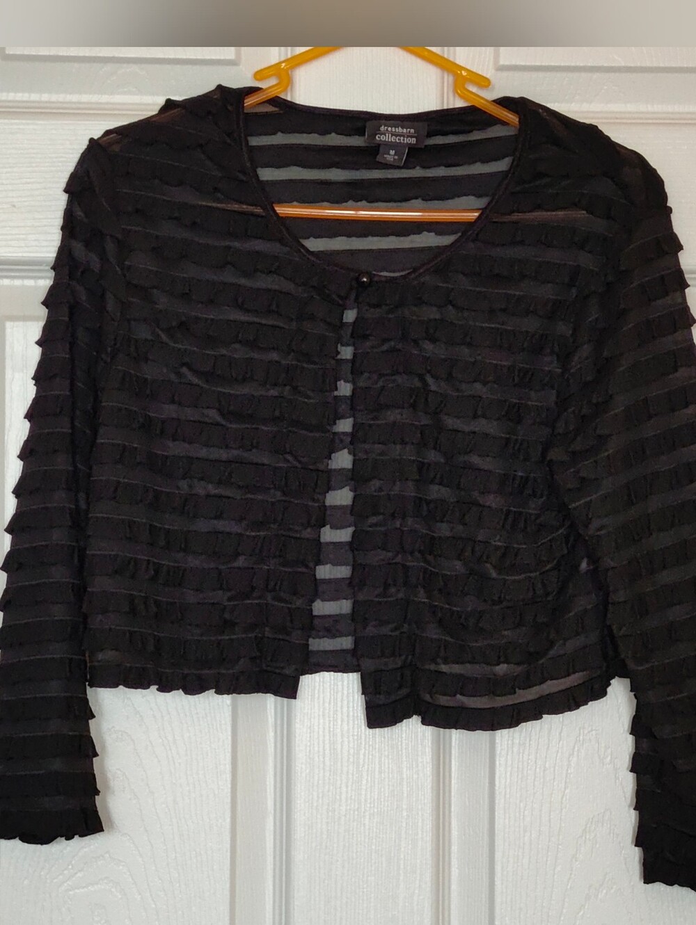 Black Ruffles Semi Sheer Horizontal Textured Cardigan Shrug M